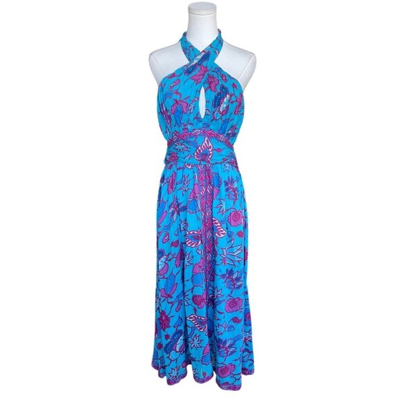 Caroline Constas Blue Floral Halter Maxi Dress Size M NWT Fit Flare Resort Vacay - Picture 1 of 10